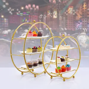 3-Tier Metal Cupcake standı Metal yuvarlak tatlı meyve ekran standı tatlı Cupcake pasta şeker ekran plaka olay için