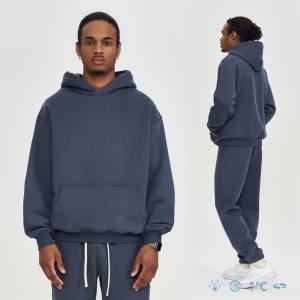 Sweat-shirts à capuche personnalisés pour hommes, 400 420 500 g/m², surdimensionnés, unis, en coton épais noir pour la gym - Product Image 2