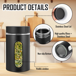 2oz-32oz Empty Wide Mouth Cylinder <b>Glass</b> Pet <b>Containers</b> with Black Child-Proof Lids Window Bonjour Brand Silk Screen Printing - Product Image 3