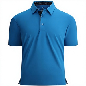 Men's Blue Solid Short Sleeve Polo <b>Shirt</b> Knitted Quick Dry Casual Fit - Product Image 1