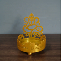 Support de bougie chauffe-plat doré pour Diwali, décoration de festival indien, lampe Diya en métal pour la décoration intérieure, centre de table pour Puja et mariage