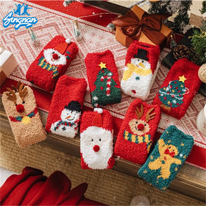 क्रिसमस मोजे महिलाओं सर्दियों मोटी गर्म कोरल फ्लेक्स नींद ईल्क स्नोमैन क्रिसमस ट्री मध्य-ट्यूब मोजे लाल मोजे - Product Image 4