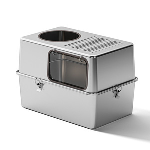 Caixa de Areia para Gatos Extra Grande em Aço Inoxidável e Plástico, Anti-respingo, Totalmente Fechada, Desmontável, Suprimentos para Animais de Estimação de Dupla Função - Product Image 1