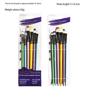 Artist Watercolor Brush <b>Set</b> SHENGCHENG Anti-Rust Ferrule 6Pcs <b>Set</b> Nylon Hair Wooden Handle Comfortable Grip Long-Lasting Paint - Product Image 3