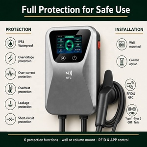 Borne de recharge murale intelligente pour VE 7kW 11kW 22kW Type1 Type2 J1772 NACS GBT OCPP DLB WiFi Bluetooth APP RFID LCD Minuterie Personnalisable OEM Vente en gros - Product Image 2
