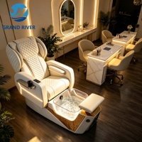 Fauteuil de pédicure personnalisé en gros avec massage, fauteuil de pédicure de luxe pour salon de beauté, fauteuil de manucure et pédicure avec éclairage