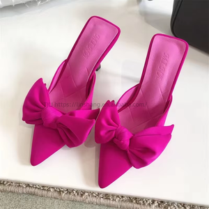 Fashion Heels Sexy Pointed Toe Party Dress Pump Slip-On Size 35-43 <b>Butterfly</b>-Knot Decoration Women High Heel Slippers - Product Image 1