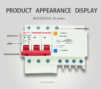 Disjoncteur différentiel RCBO DZ47LE-63 63A, capacité de coupure 10kA/6kA, 3P+N, courbe BCD C, protection contre les surcharges, en plastique