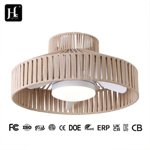 Plafonnier en bois LED blanc chaud 3500K, style rustique, montage en surface, 220V, grande taille, télécommande pour salon - Product Image 6