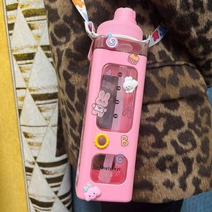 Bouteille d'eau pour enfants DD4412 avec paille, autocollant ours 3D mignon, sans BPA, en plastique, gobelet carré, compatible lave-vaisselle, portable - Product Image 4