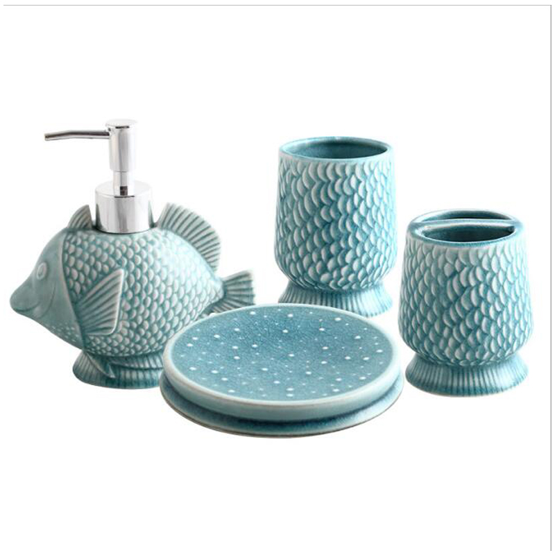 Home Accessories Blue New Modern marble decaled Ceramic Bath Gift Sets Wholesale