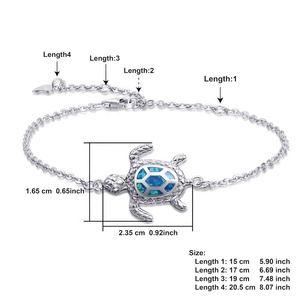 Tobillera personalizable de Plata de Ley 925, joyería de playa, brazalete con cadena de ópalo de fuego y tortuga marina - Product Image 6