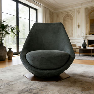 Fauteuil design avec forme sculpturale fluide en forme d'œuf, revêtement en cuir suédé et base en fibre de verre pour maison et hôtel de luxe - Product Image 6