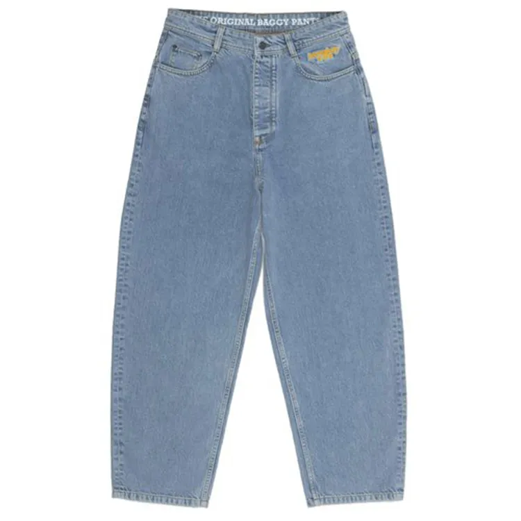 Wholesale regular straight leg loose jeans OEM custom design logo baggy cargo denim pants wide leg plus size men's jeans