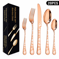 Juego de Cubiertos de Acero Inoxidable con Diseño Navideño de 20 Piezas con Caja de Regalo para Fiestas, Bodas y Restaurantes