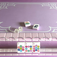 Set Mahjong Mewah 2 Lapis Akrilik Berukir Motif Hewan Amerika Tema Anjing La Fete Pink Biru