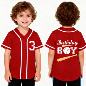 Maglietta Personalizzata a Tema Baseball per Bambini, Compleanno, Rossa, per 1°, 2°, 3°, 4° Compleanno - Product Image 1
