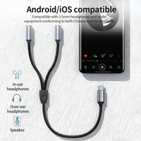 2 1 Kabel Audio Splitter Tipe-C Y USB C Dual 3.5mm Female Konverter Aux dengan Pelindung Kepang untuk Mikrofon Komputer