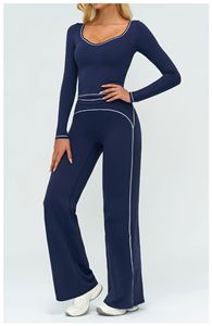 Set di Abbigliamento da Yoga per <span class=keywords><strong>Donna</strong></span>, Top Corto a Maniche Lunghe e Pantaloni a Vita Alta a Gamba Larga, <span class=keywords><strong>Completo</strong></span> Sportivo Coordinato - Product Image 2