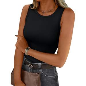 Personalizado 2025 verano moda reina mujer acanalado camisetas sin mangas transpirable sin mangas cuello alto entrenamiento playa vacaciones trajes - Product Image 2