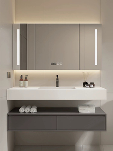 Light Luxury All-in-One Bathroom Basin Washstand Seamless Rock Plate Ceramic Lacquer Finish Door Panel Bath <b>Mirror</b> Cabinet - Product Image 5