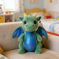 Peluche Dragon Vert Adorable Rembourrée Coton PP Ultra Douce Ailes Bleues Scintillantes Ventre Écailleux Cadeau d'Anniversaire 2-4 Ans Anti-Stress