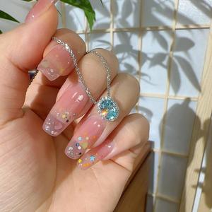 Collier pendentif fin pour femme en argent pur S925, bracelet en argent cassé avec perle d'aigue-marine, bague superposée, boucles d'oreilles ovales naturelles - Product Image 3