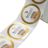 Conception de logo personnalisé pleine couleur impression bas quantité minimale de commande feuille d'or estampage mat laminage fini cercle rouleau étiquette plastique