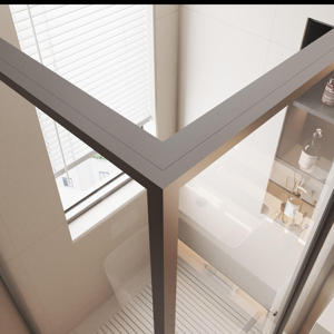 Cabine de <span class=keywords><strong>douche</strong></span> à l'italienne avec drain linéaire, receveur en résine de pierre antidérapant, porte de <span class=keywords><strong>douche</strong></span> en aluminium gris, porte coulissante carrée en verre trempé - Product Image 3