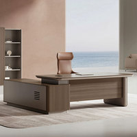 Bureau de direction de luxe léger à bords incurvés, tailles optionnelles 1,6 m, 1,8 m, 2,0 m, bureau en forme de L avec armoire latérale verrouillable