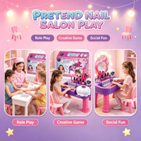 Table de Manucure de Jeu d'Imitation avec Séchoir à Ongles et Lime à Ongles, Jeu de Stickers DIY pour Ongles pour Enfants, Jouet de Jeu de Rôle pour Filles