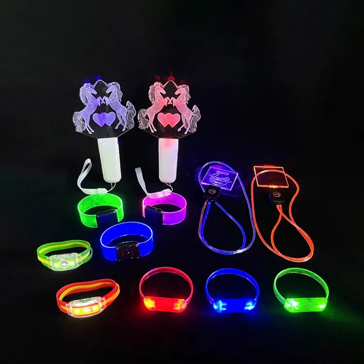 Collar led personalizado para fiesta, soporte de identificación, cordón led, pulsera, luz led brillante de acrílico, venta al por mayor