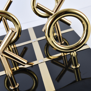 Scacchiera di lusso in legno e metallo Tic Tac Toe elegante tavola in stile Art déco per decorazioni per la casa classico artigianato elegante - Product Image 4