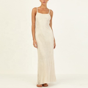 Robe longue à bretelles réglables en tricot élastique, confortable, dos nu - Product Image 3