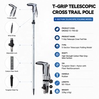 Tongkat Trekking T-Grip Serat Karbon 5-Bagian Lipat 95-110cm Logo Kustom OEM Pabrik Grosir OKHEALING