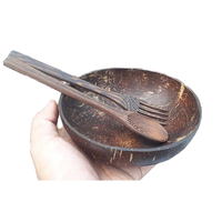 Offre Spéciale – Ensemble Cuillère et Fourchette en Noix de Coco avec Logo Personnalisé, 2 Pièces, Bols en Bois Naturel Réutilisables à Motif Fruits, Compatibles Micro-ondes – DHT HANDICRAFT