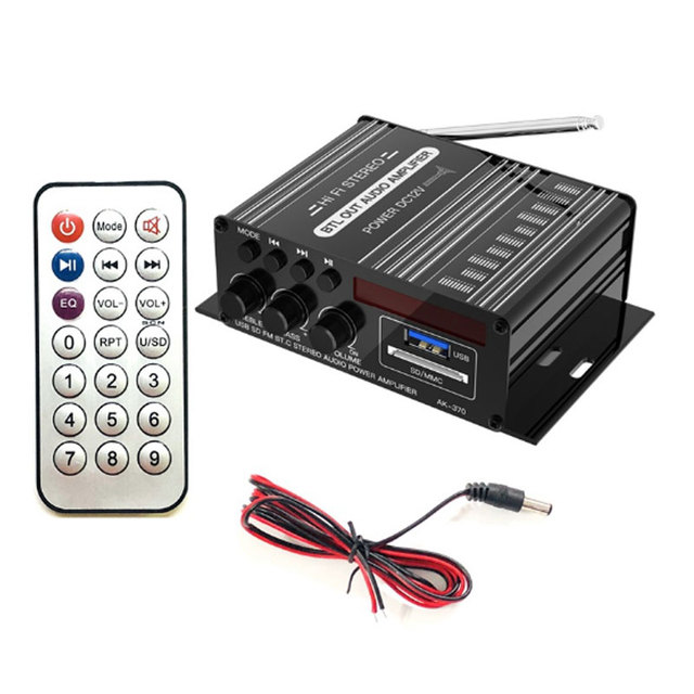 Mini AK370BT 5.0 blue-tooth Power Amplifier USB Flash Drive SD Card FM Rod Antenna DC12V Car Home Power Amplifier