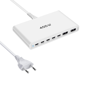 Bloc de charge mural de bureau GaN 455W USB-C 7 ports avec charge rapide pour ordinateurs portables, iPhone 17/16/15, appareil photo et microphone - Product Image 6