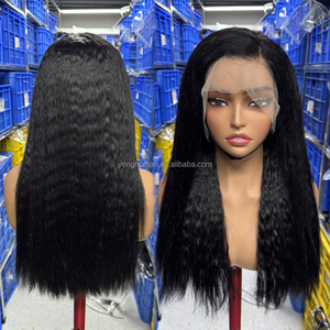 Perruque <span class=keywords><strong>Cheveux</strong></span> Humains Péruviens 100% Effet Yaki Lisse Glueless, <span class=keywords><strong>Cheveux</strong></span> Bruts à Cuticules Alignées, Perruque Frontale HD Lace Effet Yaki Lisse - Product Image 1