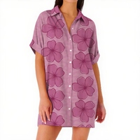 Robe T-shirt Hawaïenne Col V pour Femme, Imprimé Floral Numérique, Ample, Boutonnée, Écologique, Respirante, Vêtement Quotidien
