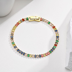 Bracelet classique unisexe polyvalent en acier inoxydable plaqué or, incrusté de zircon cubique coloré, bijoux de luxe pour un usage quotidien - Product Image 1