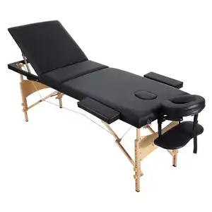 Cama de massagem dobrável de 3 seções, de madeira portátil, de alta qualidade, para salão de beleza, spa, hospital, mesa moderna ajustável, com características-atacado