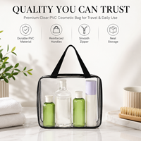 Pochette de maquillage transparente en PVC, trousse de toilette de voyage transparente, approuvée par la TSA, organiseur de cosmétiques imperméable avec bordure noire, portable