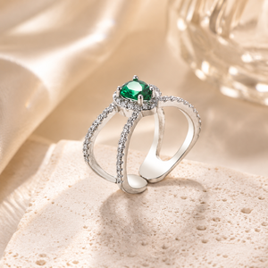 Anello Aperto Regolabile con Croce in Pietra Verde, Anello Creativo da Dito per Donne - Product Image 6