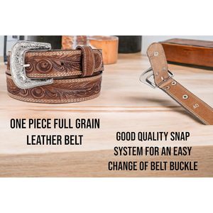 Ceinture en cuir pleine fleur classique pour homme F L avec boucle à ardillon interchangeable - Product Image 2