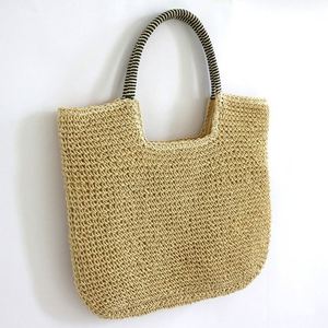 Sac à bandoulière tressé marron en cuir naturel, nouveau sac fourre-tout demi-lune en paille tressée avec pompon, joli pour enfants - Product Image 5