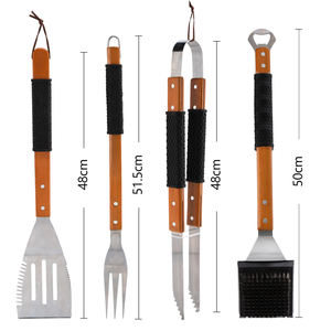 Aksesori BBQ tugas berat Set alat baja tahan karat dengan pegangan kayu 4 Aksesori panggangan pc dengan sekop garpu pengikis & penjepit BBQ - Product Image 6
