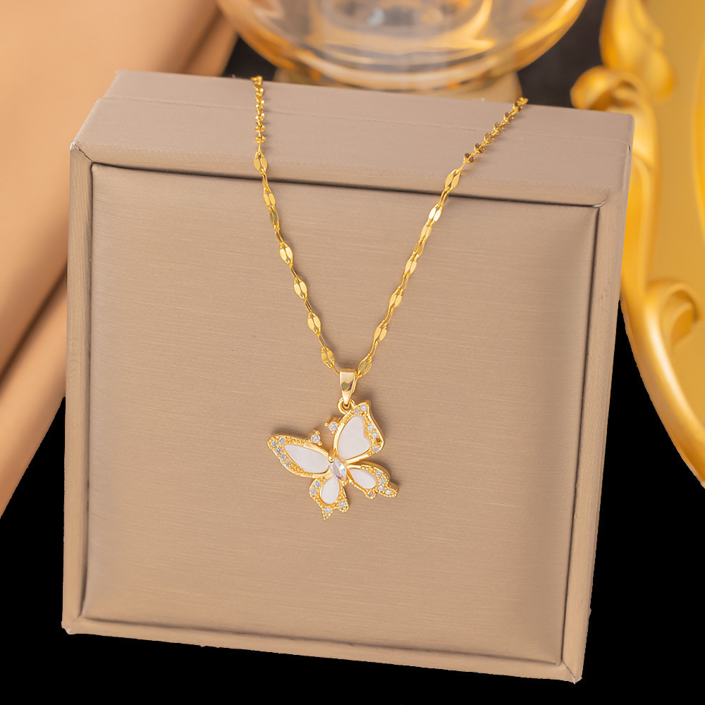 White shell butterfly Stainless Steel  necklace