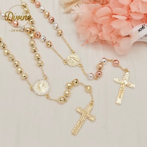 Joyería Religiosa <span class=keywords><strong>de</strong></span> San Benito, Rosarios Católicos Islámicos Musulmanes, Colgante <span class=keywords><strong>de</strong></span> Cruz, Cadena <span class=keywords><strong>de</strong></span> Cuentas, Collares <span class=keywords><strong>de</strong></span> <span class=keywords><strong>Rosario</strong></span> Chapados en Oro - Product Image 4