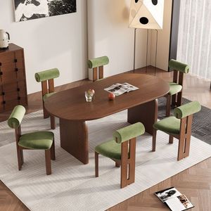 Mesa de Comedor Ovalada de Madera de Fresno Sólida Estilo Vintage Francés, Color Nogal, Diseño Retro para Casas Pequeñas - Product Image 3
